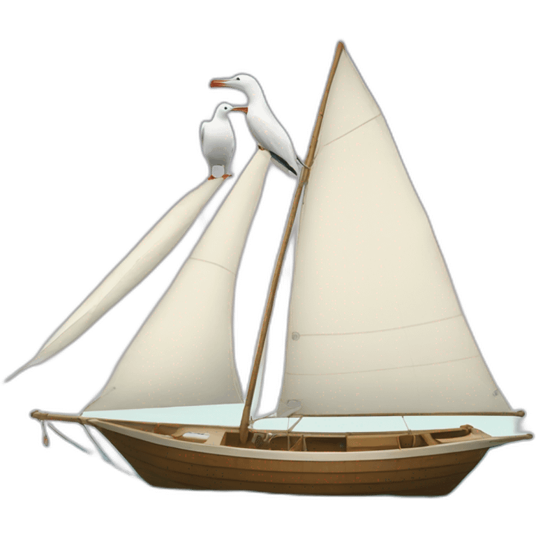 Two small albatross on sailboat where is the sail? emoji