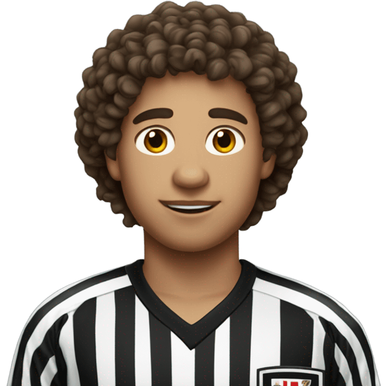 24 year old guy curly brown hair wearing g a hockey referee jersey  emoji