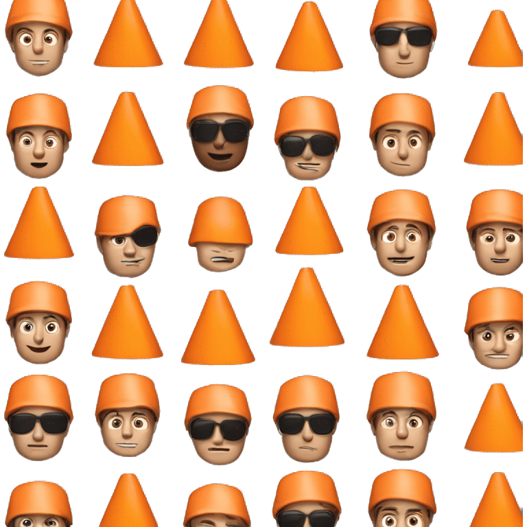 Orange traffic cone on a guy head who hide eyes emoji