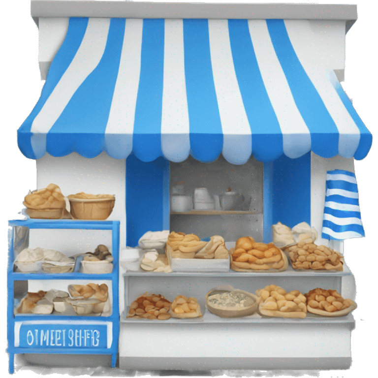 Greek street food shop with blue and white  emoji