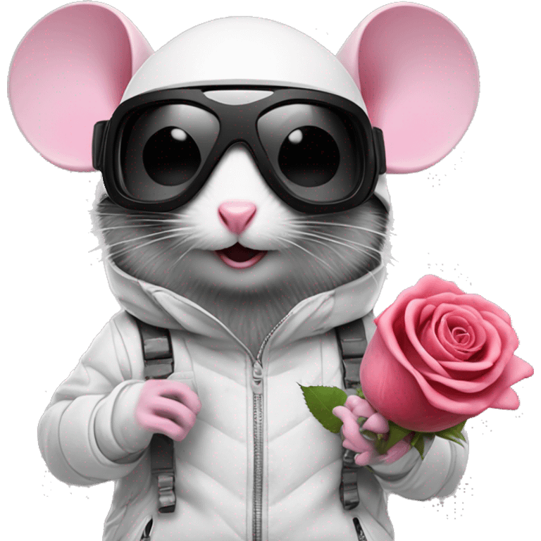 Snowboarding mouse with rose googles, Black visior  emoji