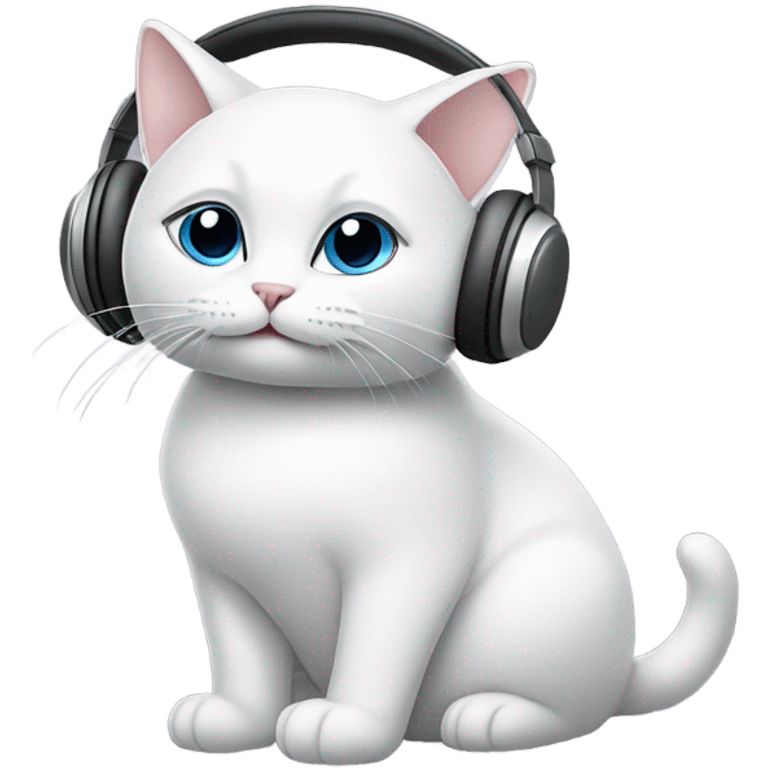 White cat wearing headphones  emoji