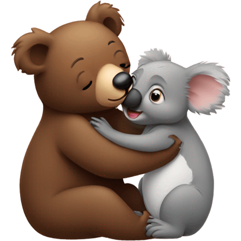 Brown bear kisses small koala emoji