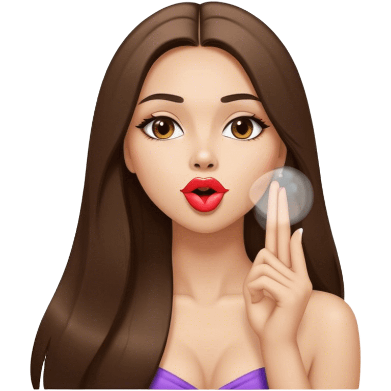 Sexy beautiful girl with long straight brunette hair blowing kiss emoji