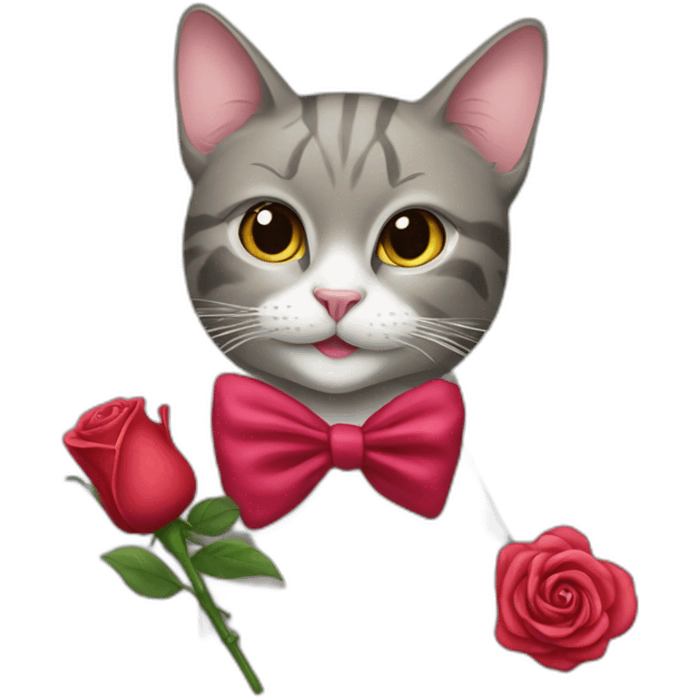 Fancy cat holding a rose in its mouth emoji