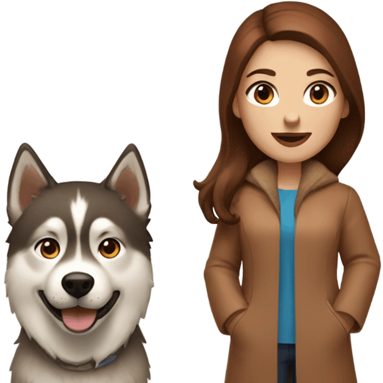 Woman brown hair blue eyes with Husky Copper beige  emoji