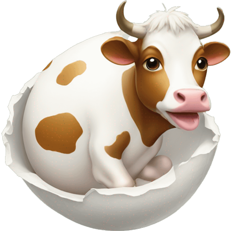 a cow hatching from a bird shell emoji