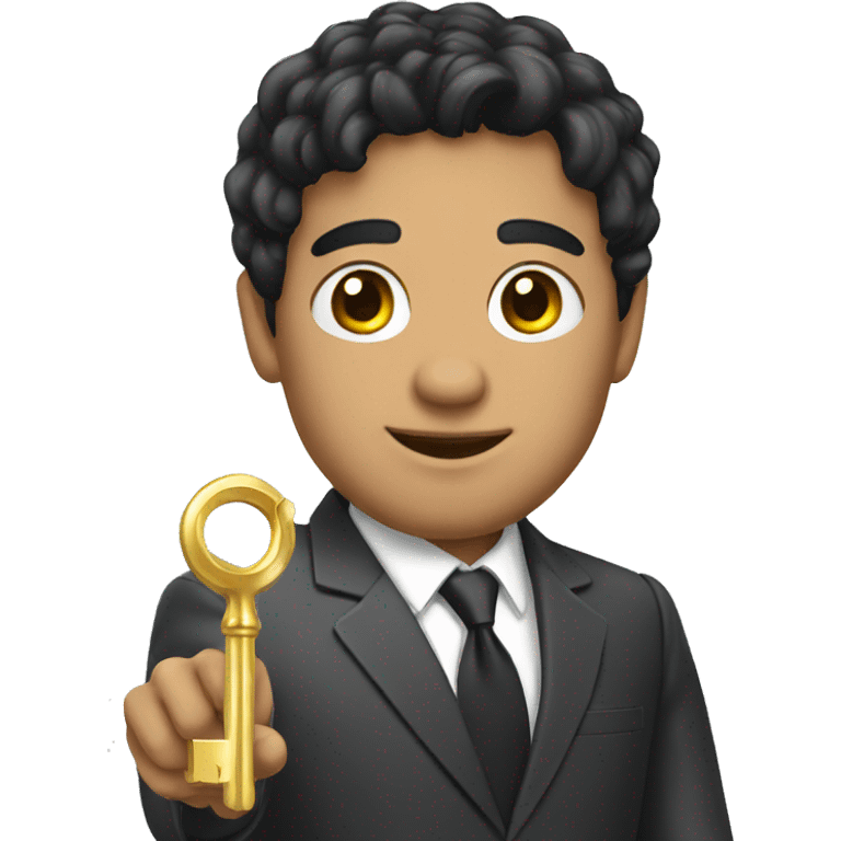 mixed-race businessman with black hair holding a gold key emoji