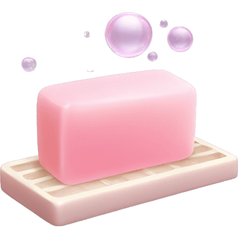 Light pink soap bar sitting on a soap holder, with soap bubbles  emoji