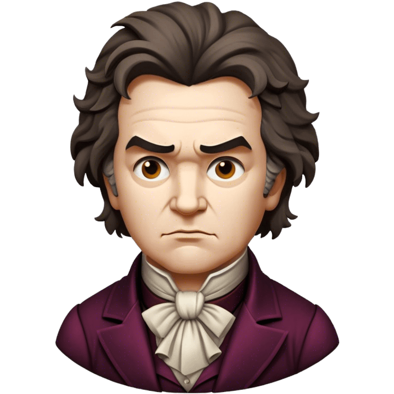 Cinematic Realistic Beethoven Portrait Emoji, depicted as a passionate composer with intense expressive features in period attire, rendered with rich textures and dramatic moody lighting that captures the turbulent genius of his music. emoji