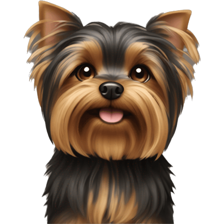 Yorkshire Terrier with dark brown coat and puppy face emoji