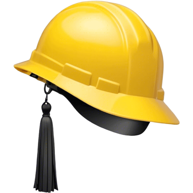 A bright yellow hard hat with a small black tassel hanging from one side, combining the traditional graduation cap with an engineer's safety helmet. The helmet has realistic ridges and a sturdy design, symbolizing construction, engineering, and technical expertise. The tassel is slightly swaying, adding a graduation touch. The background is plain white. emoji