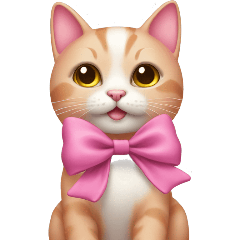 happy pink cat with a bow emoji