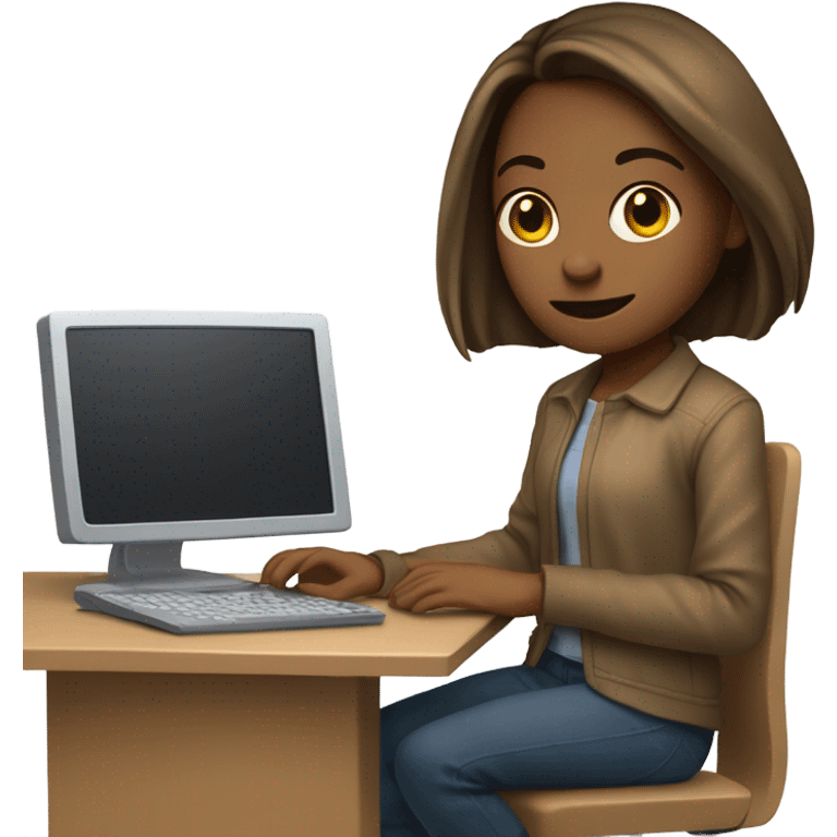 Medium straight hair computer science girl intern with a computer  light brown skin emoji