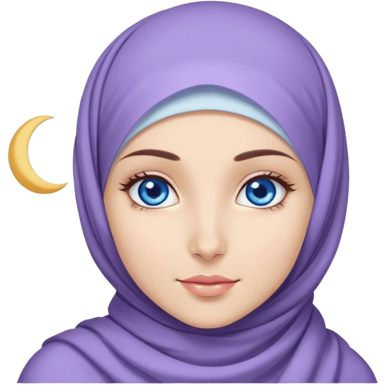 Turkish beautiful finish Konya girl blue eyes with lila color and ramadan moon hijab  emoji