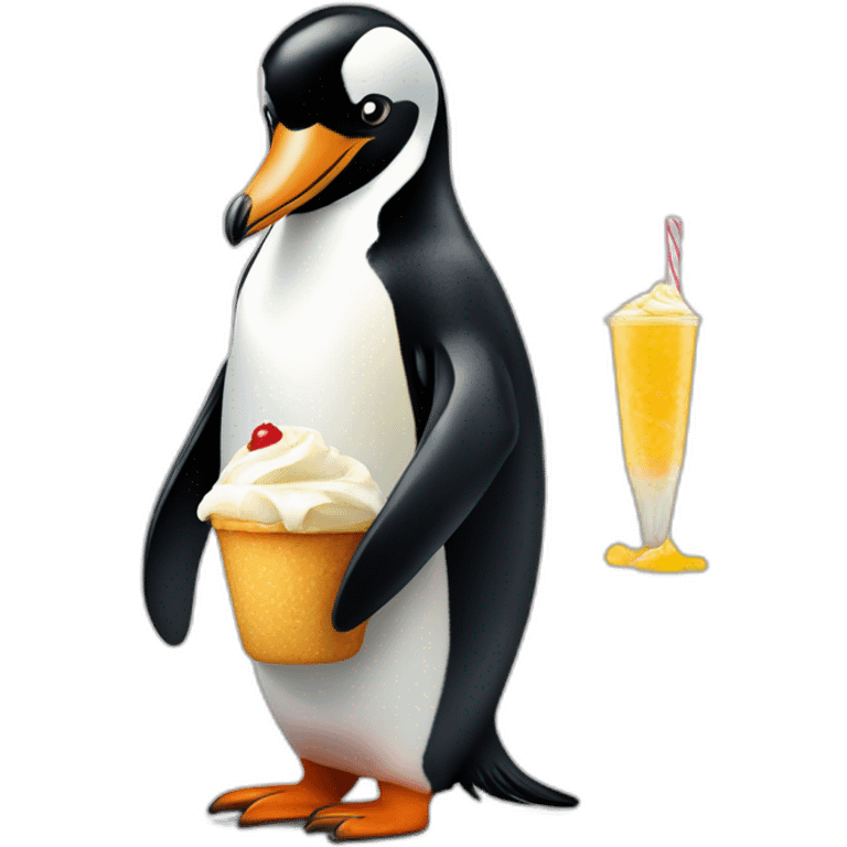 Pinguin avec une glace saveur vanille emoji