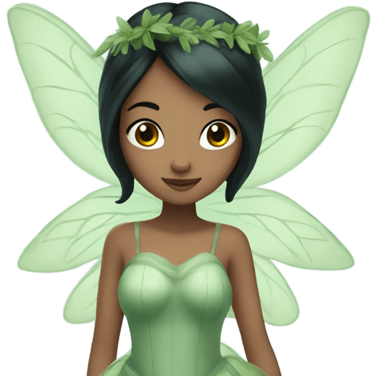 Pretty fairy with black hair with sage green fairy dress and wings  emoji