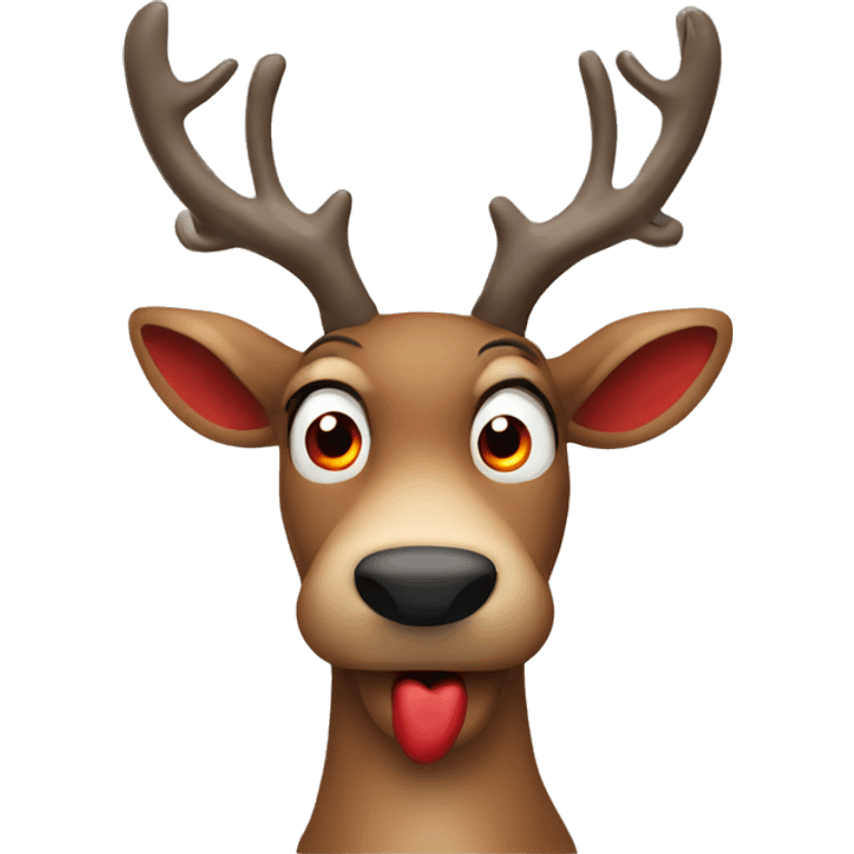 Worried reindeer with red nose emoji