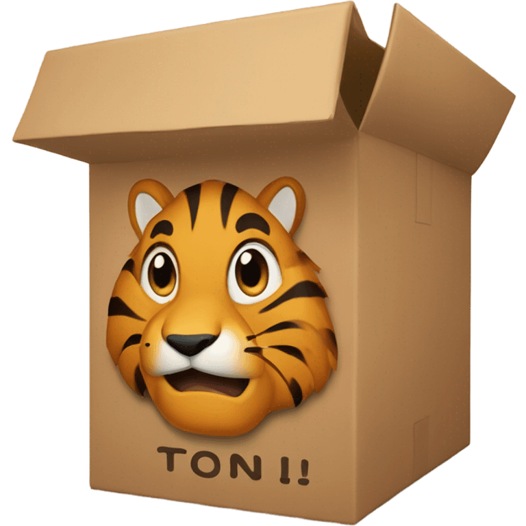 a box with toni written on it, in the box there is a tiger inside
 emoji