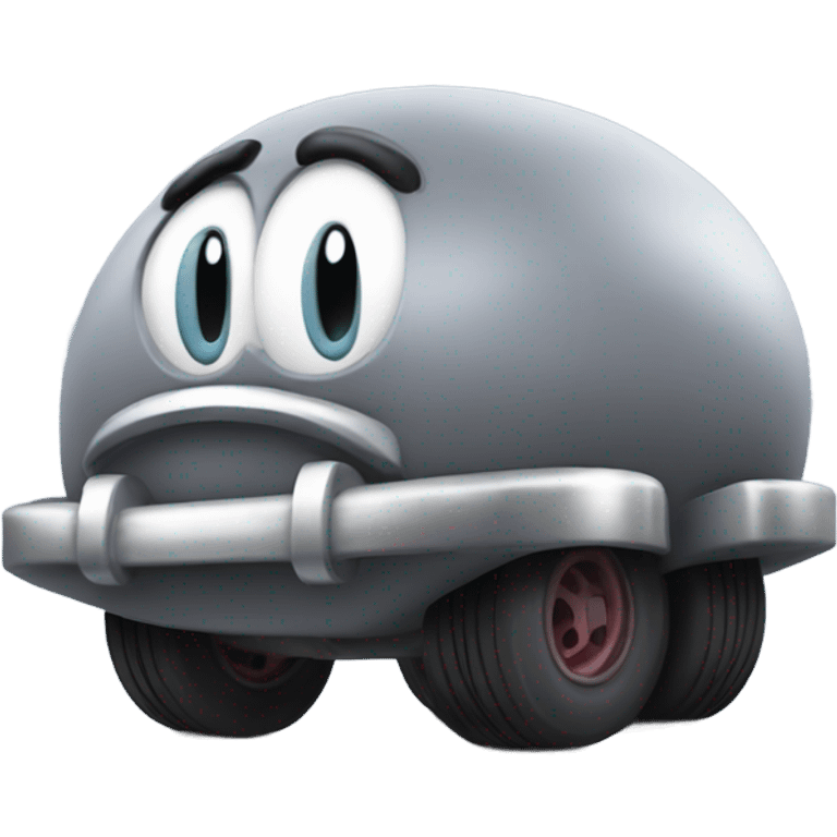 Metal cute mad Kirby Gray ball driving on car wheels with mad eyebrows game emoji