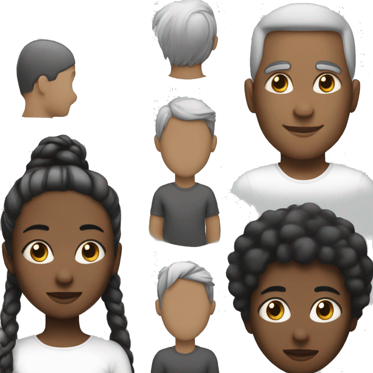 black woman with white grey haird man ponytail with black son emoji