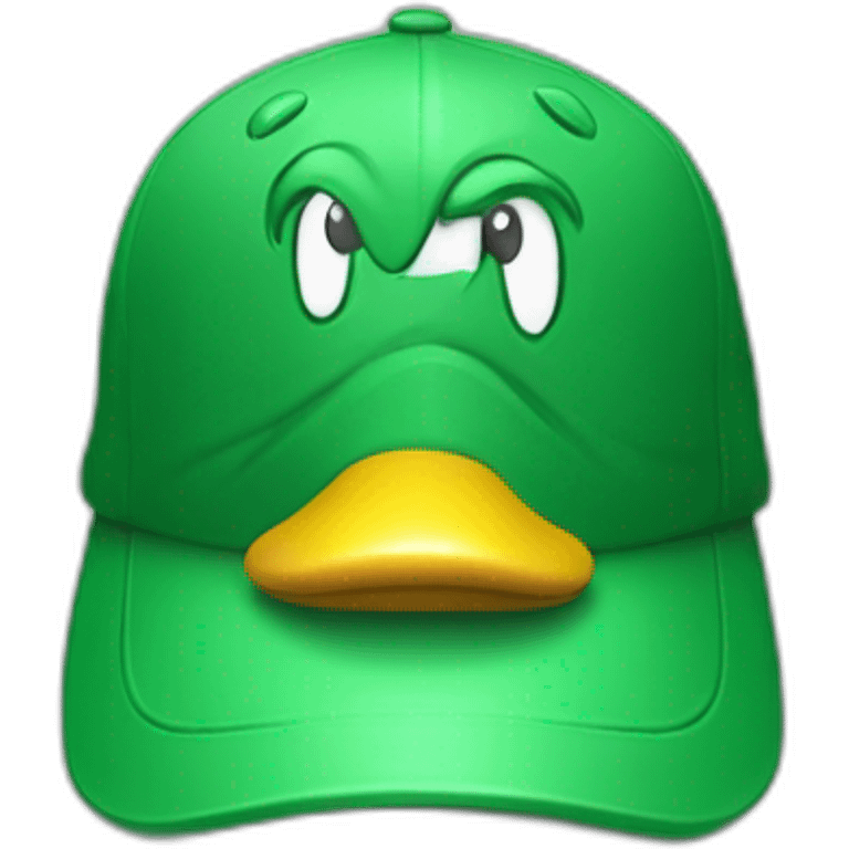 Un canard vert avec une casquette emoji