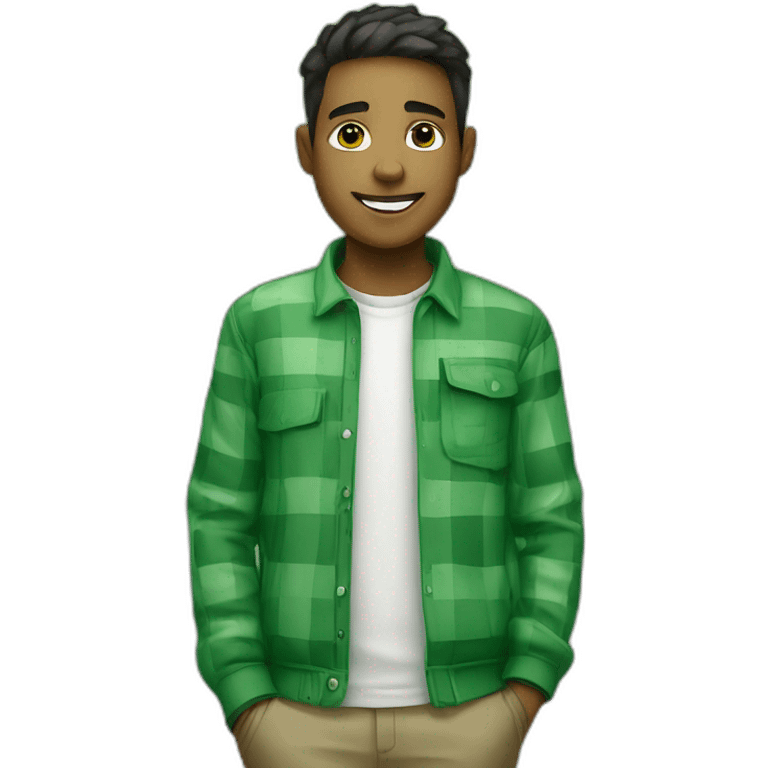 Young Man wearing green checkered jumper with shirt  emoji