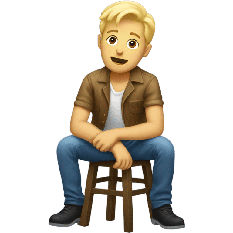 a blond men sitting on a stool and wondering looking upwards emoji