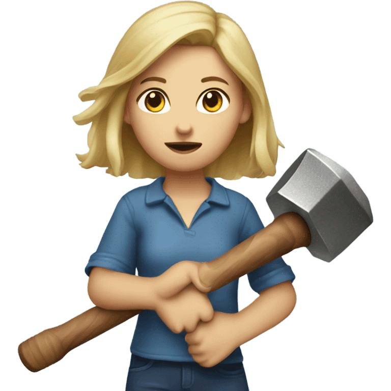 Girl holding upside down hammer emoji