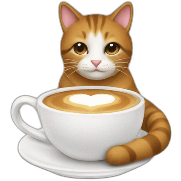 Cat with coffee and love emoji