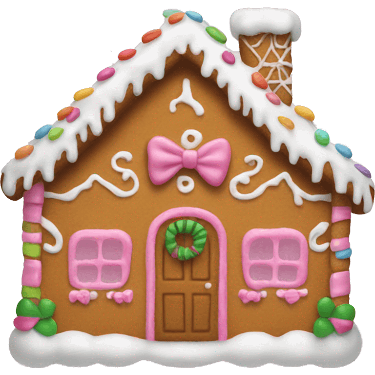 Gingerbread house with pink bow emoji