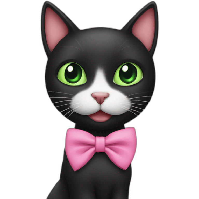 black cat with green eyes holding a pink hair tie in mouth emoji