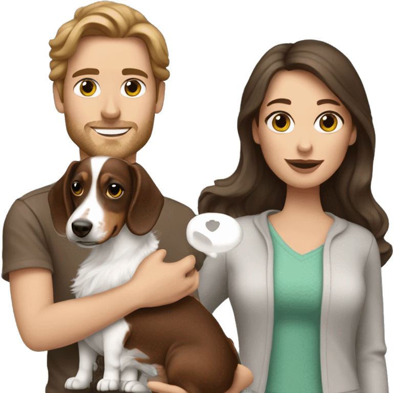 Brunette Woman holding Tri Merle long haired Dachshund with brown haired   emoji