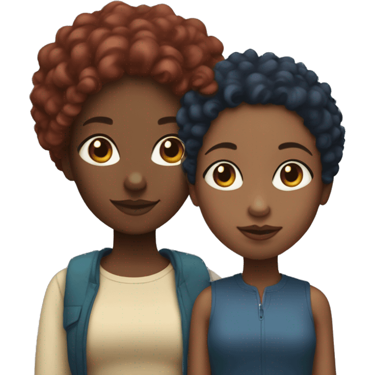 Black girl with curly burgundy hair with her mom that is light skin and has short blue hair emoji