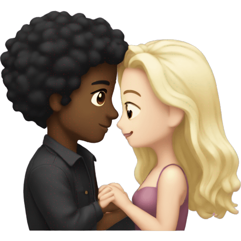 romantic moment between lovers black guy and white gurl with black hair  emoji