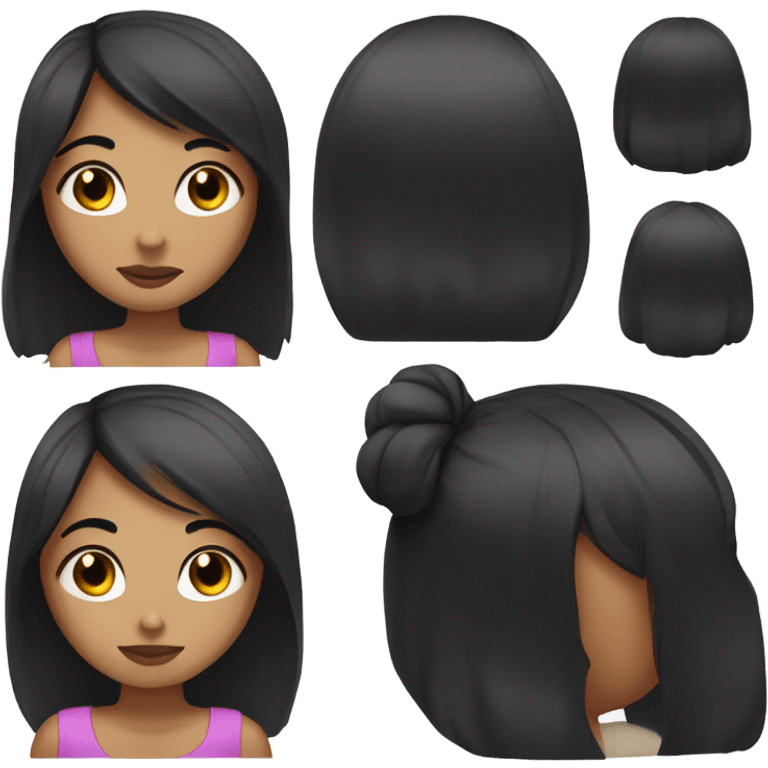 girl with straight black hair, dark brown eyes, light freckles, and a beaty mark underneath her bottom lip on the left side emoji