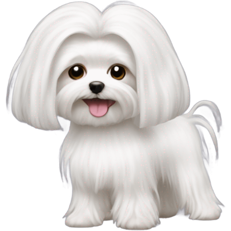 Make a white long haired Maltese doing ballet  emoji