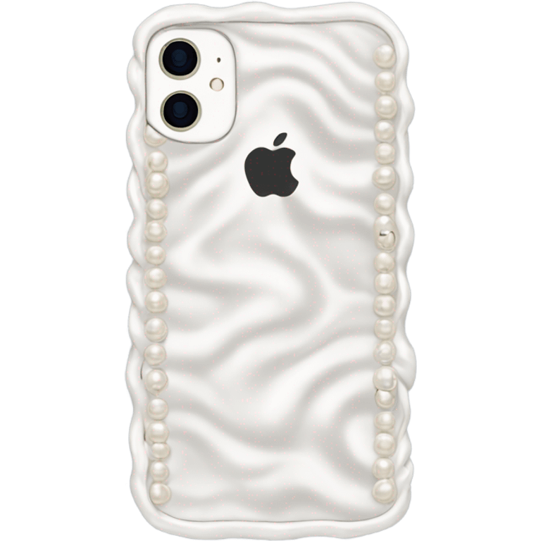 iPhone 16 in white with a pearl wavy case on it emoji