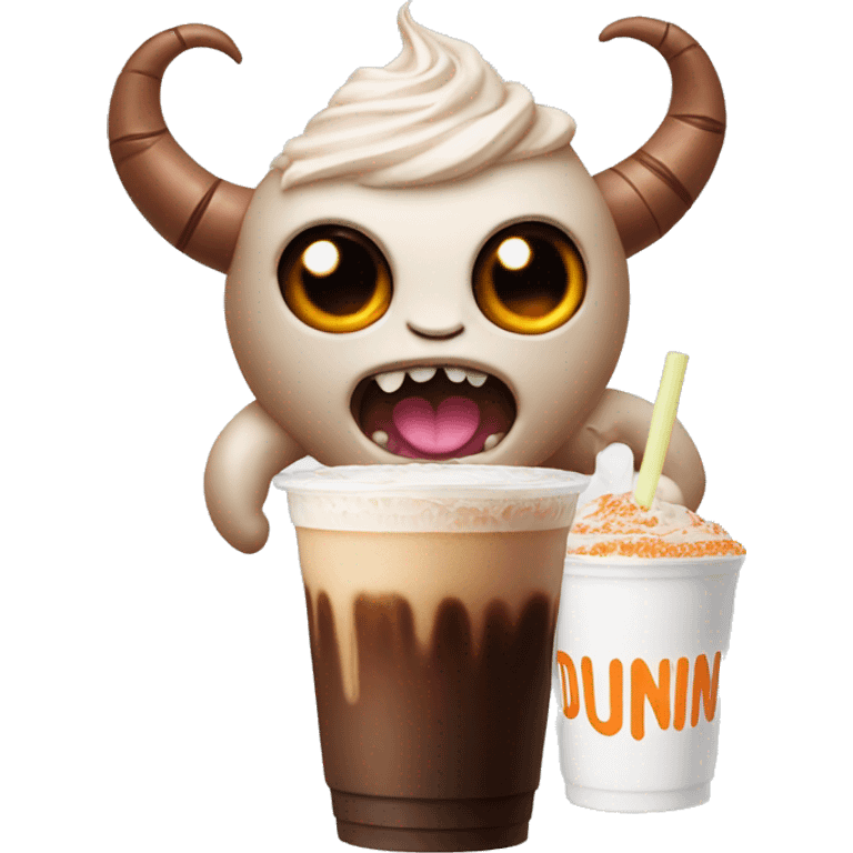 cutesy demon with dunkin iced latte emoji