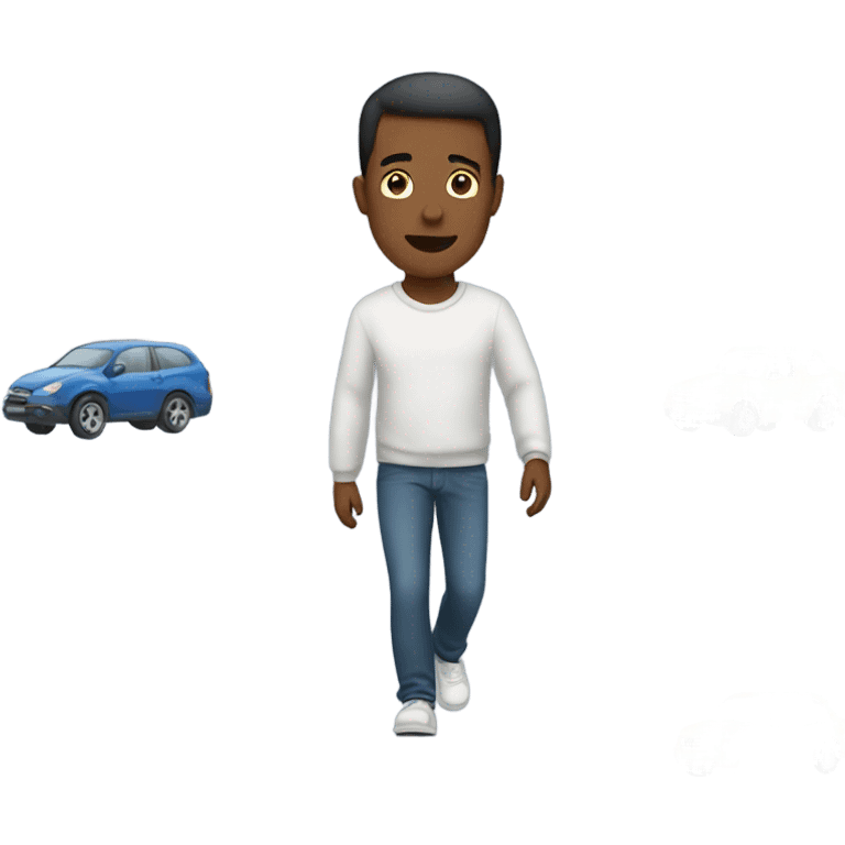 guy walking past moving cars emoji