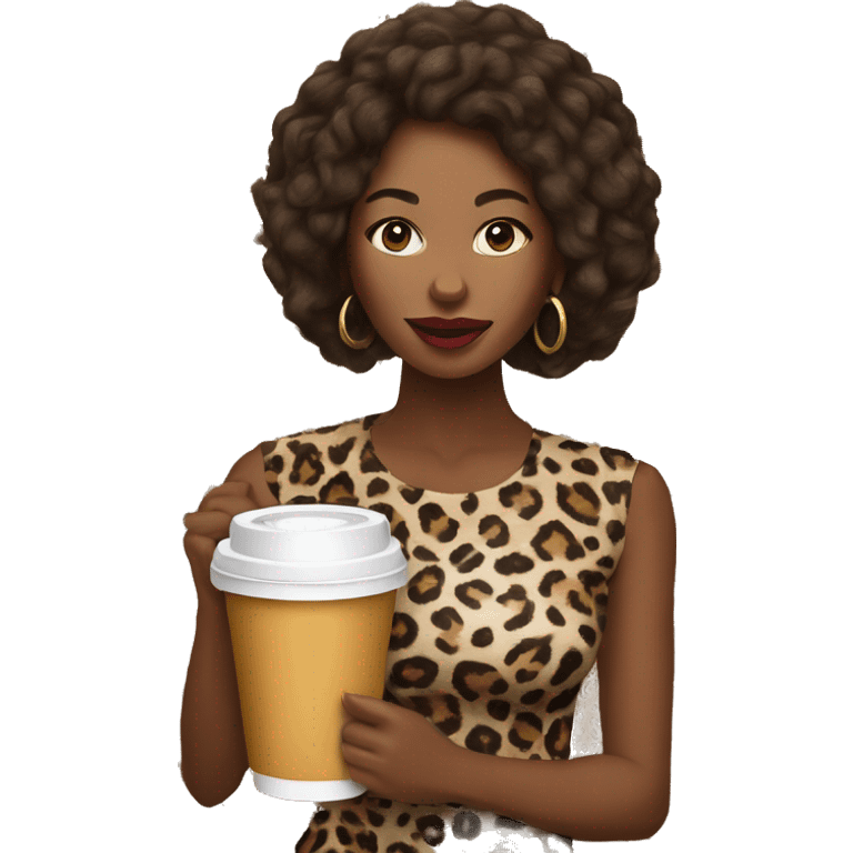 woman in leopard print leggings drinking coffee emoji