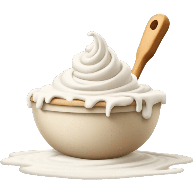 Swirl of white icing and spatula in a tan bowl  emoji