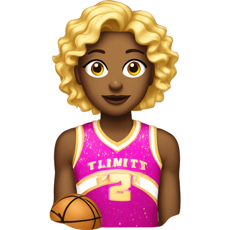 A sparkly basketball with pink and gold accents, showing off that boujee courtside style. emoji