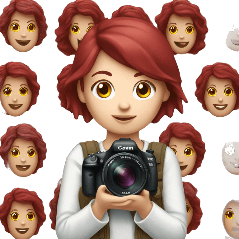 white girl photographer with burgundy hair and Canon camera emoji