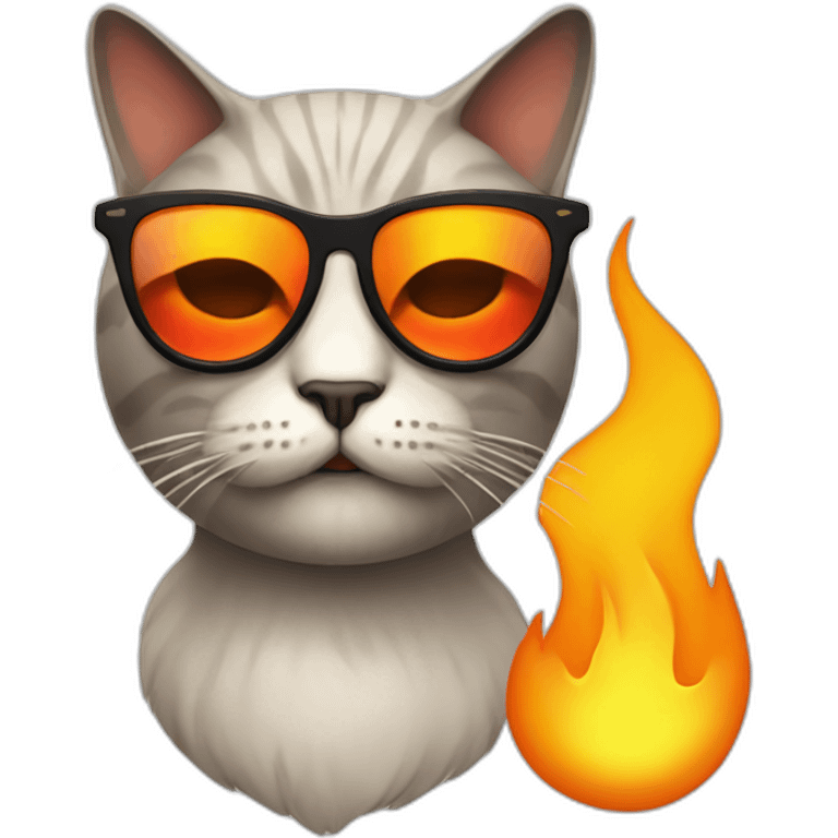 Cat on fire with sunglasses and a beard emoji