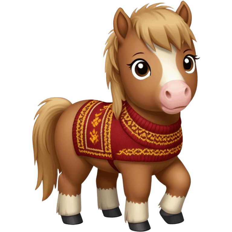 Disney-style, cute Shetland pony wearing a knitted jumper  emoji