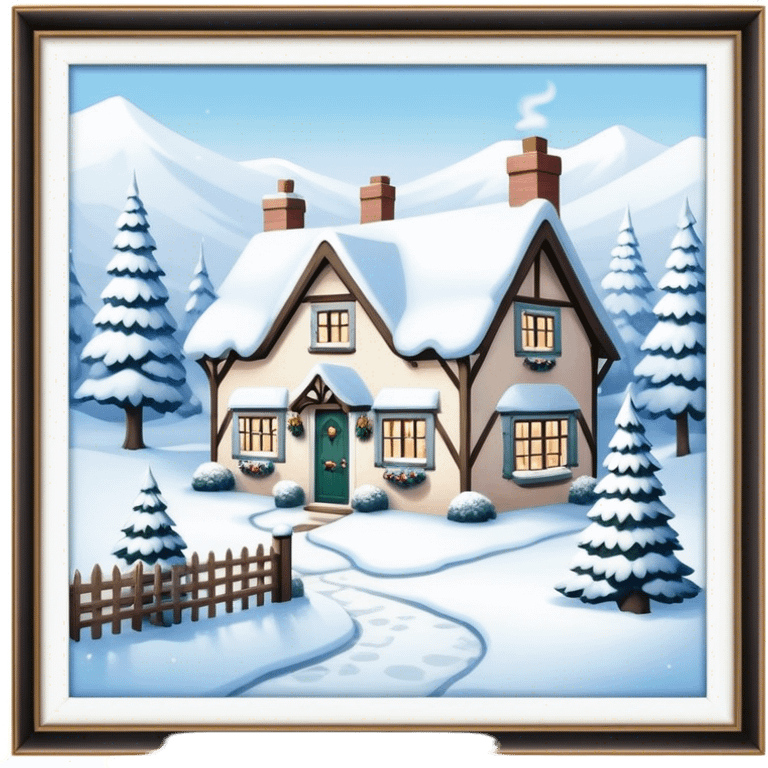 Shabby chic style English Christmas cottage with snow emoji