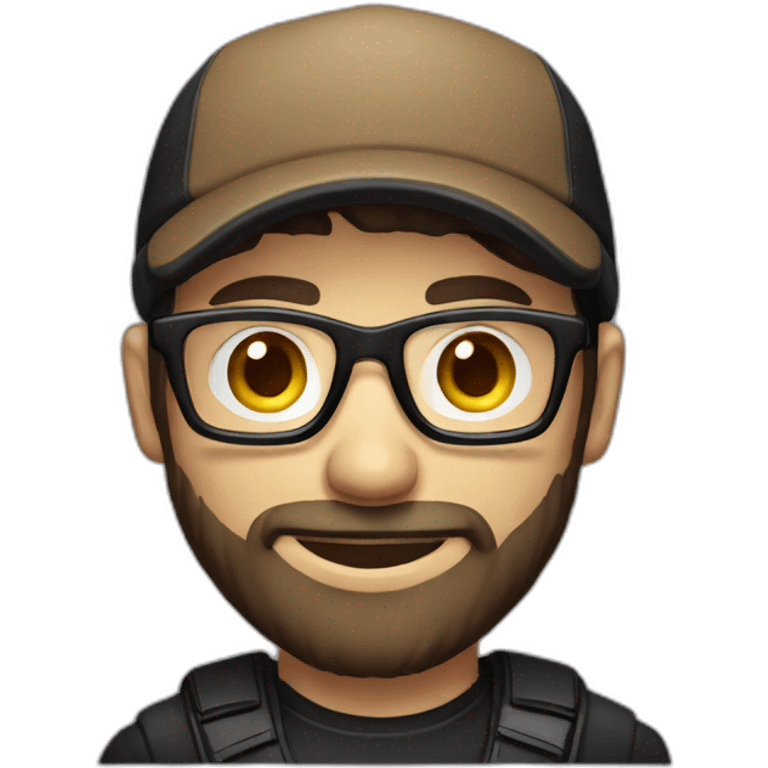 Male gamer with glasses, black cap and brown beard emoji