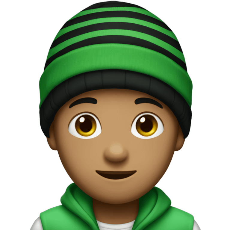 Shy boy with black and green striped beanie  emoji