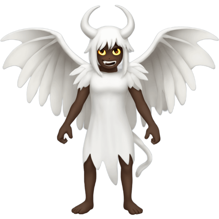 White, brunette demon with wings full body emoji